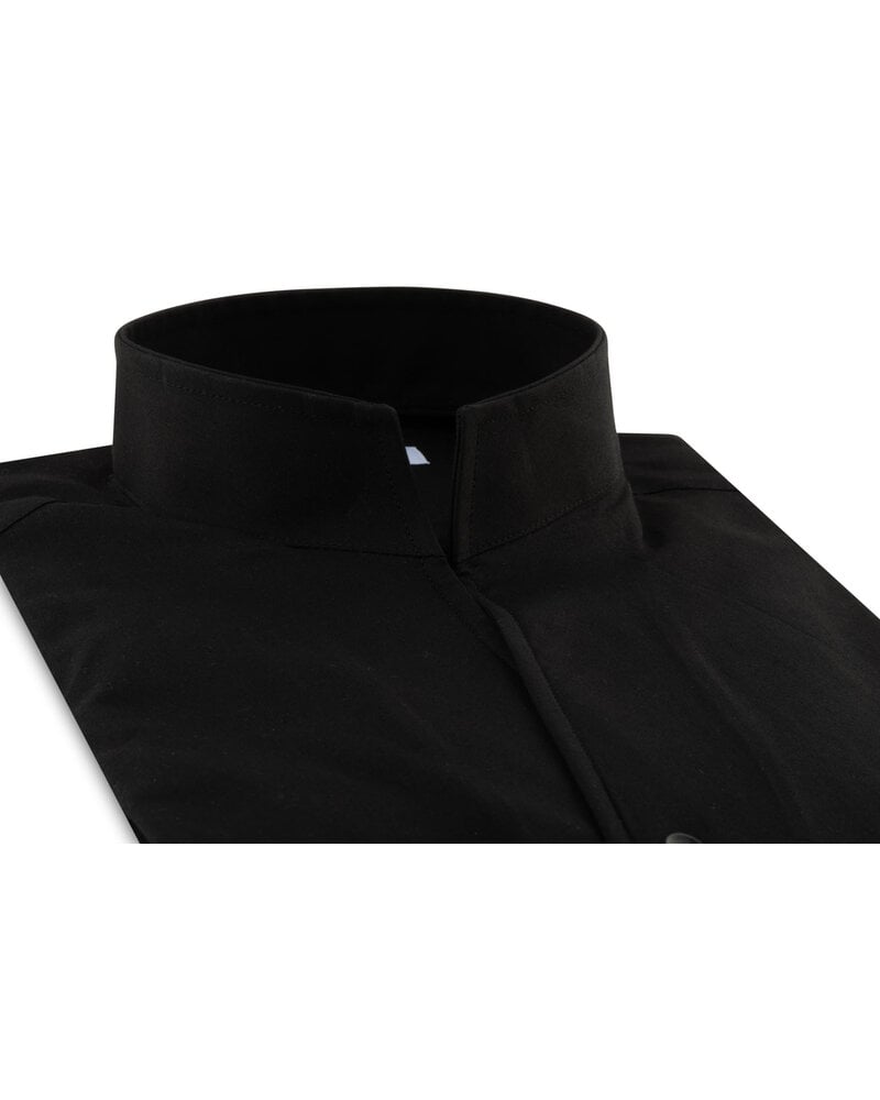 XOOS Men’s black fitted shirt with open straight collar (Double Twisted)