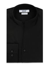 XOOS Men’s black fitted shirt with open straight collar (Double Twisted)