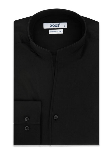 XOOS Men’s black fitted shirt with open straight collar (Double Twisted)