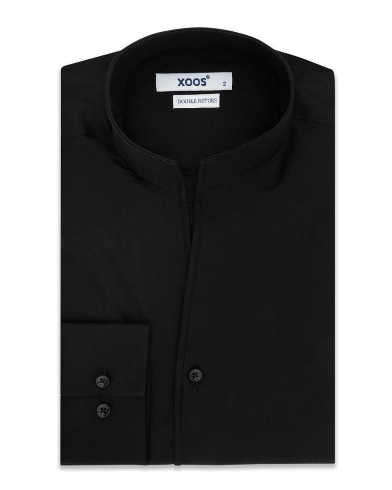 XOOS Chemise homme à col droit ouvert noire(Double Retors)