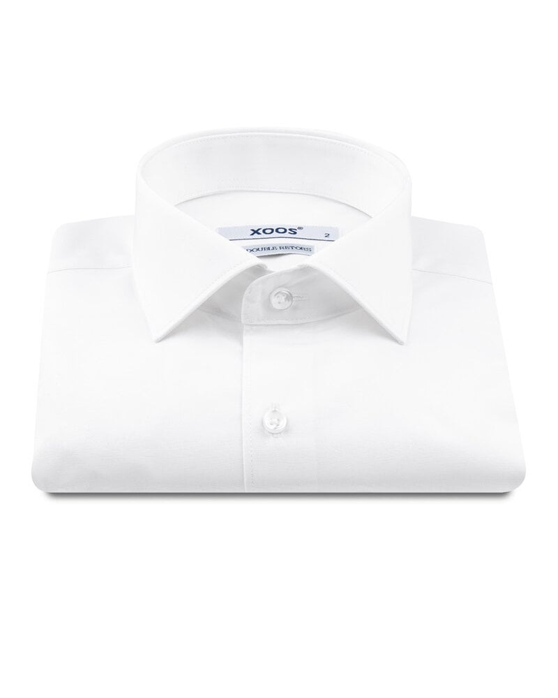 XOOS Men's white Cutaway Collar and French cuffs dress shirt  (Double Twisted Popleen)