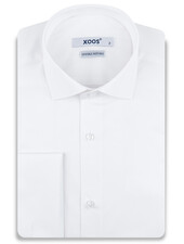 XOOS Chemise homme blanche à poignets mousquetaire et col Italien (Popeline Double Retors)