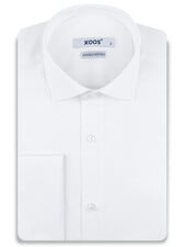 XOOS Men's white Cutaway Collar and French cuffs dress shirt  (Double Twisted Popleen)