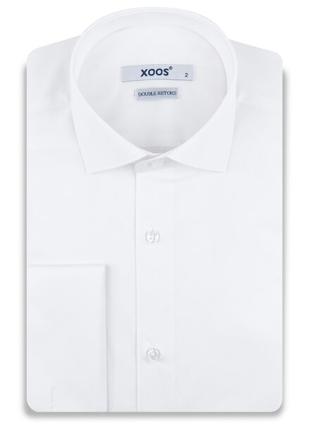 XOOS Chemise homme blanche à poignets mousquetaire et col Italien (Popeline Double Retors)