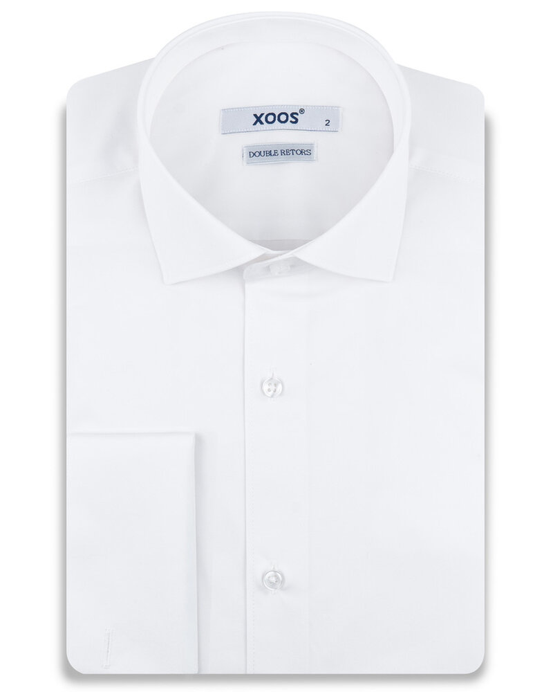 XOOS Chemise homme blanche à poignets mousquetaire et col Italien (Popeline Double Retors)