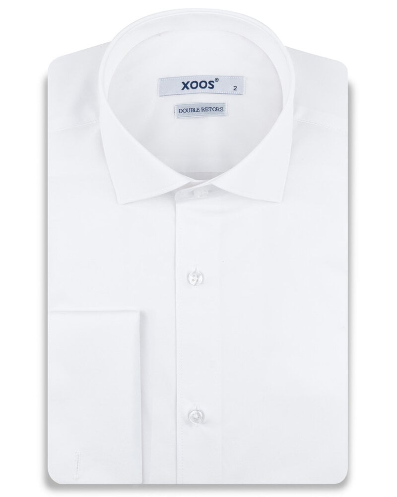 XOOS Men's white Cutaway Collar and French cuffs dress shirt  (Double Twisted Popleen)