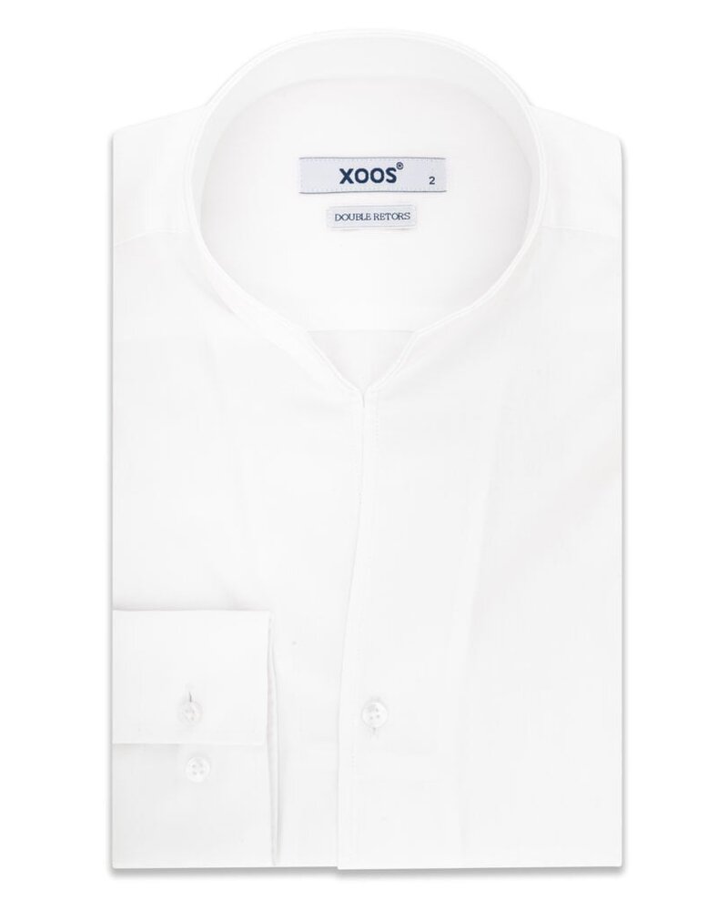 XOOS Chemise homme blanche à col droit ouvert et poignets mousquetaire (Double Retors)
