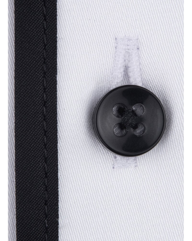 XOOS Men's white shirt with open straight collar and black piping