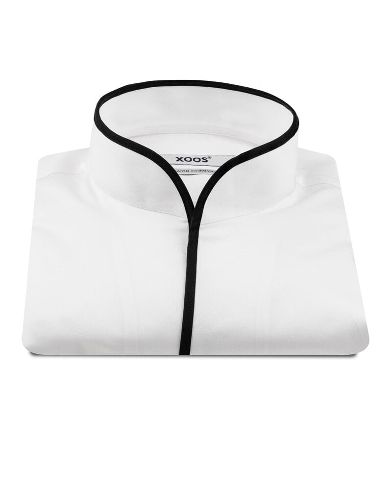 XOOS Men's white shirt with open straight collar and black piping