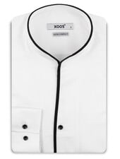 XOOS Men's white shirt with open straight collar and black piping