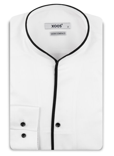 XOOS Chemise homme blanche à col droit ouvert et Liserai noir
