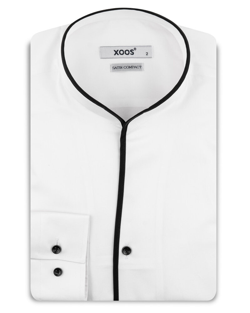 XOOS Chemise homme blanche à col droit ouvert et Liserai noir