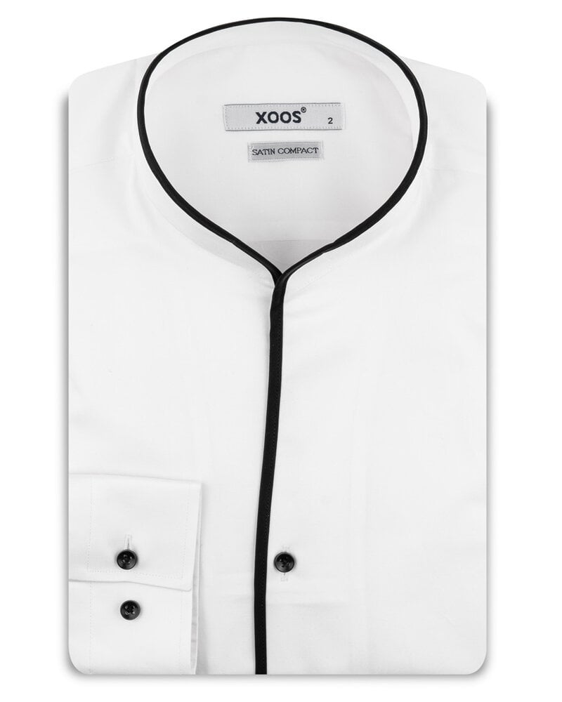 XOOS Men's white shirt with open straight collar and black piping