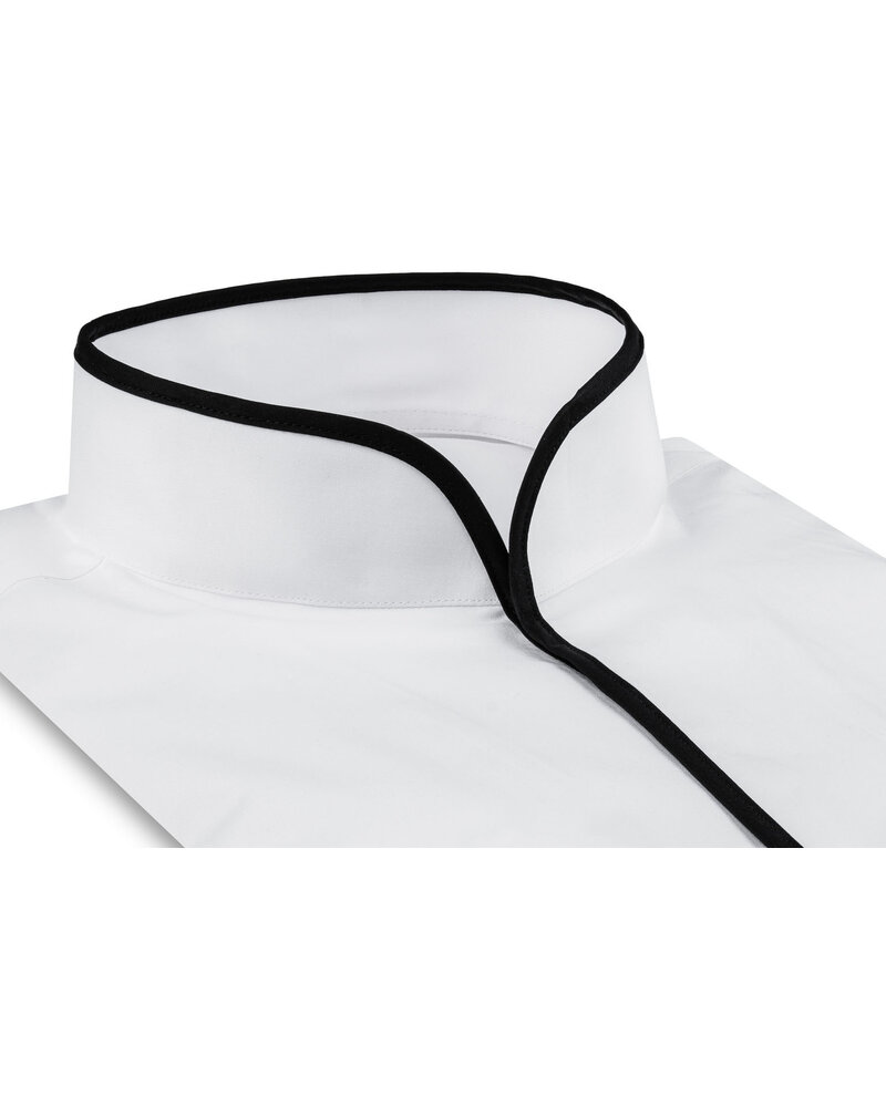 XOOS Chemise homme blanche à col droit ouvert et Liserai noir