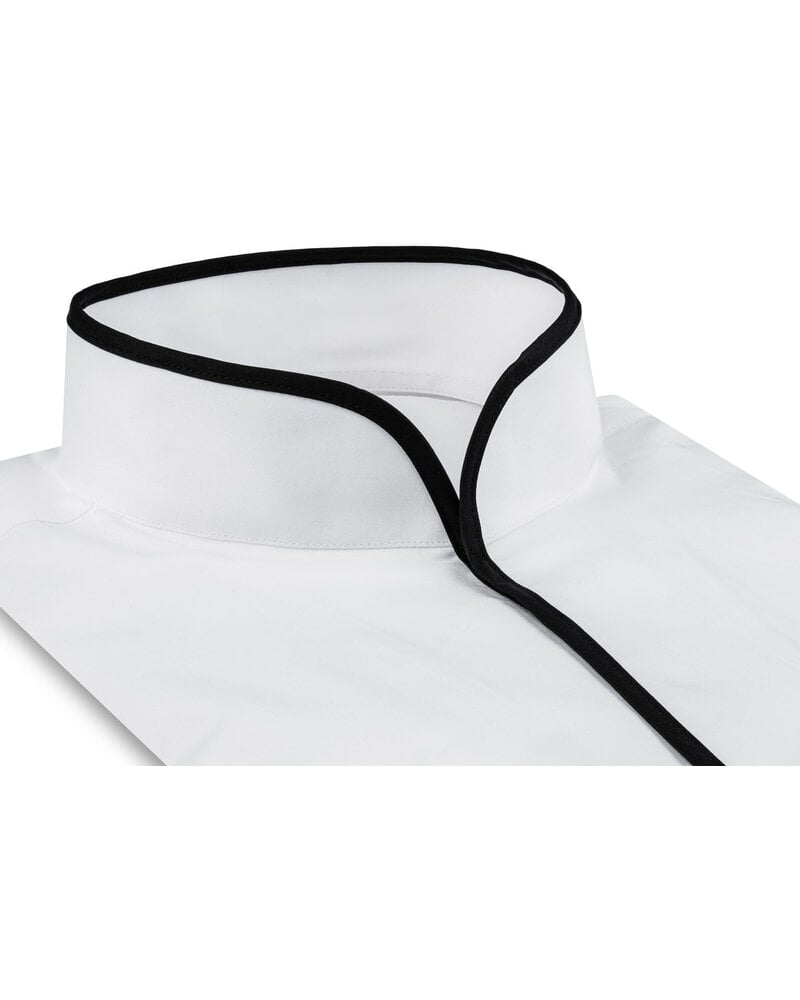 XOOS Men's white shirt with open straight collar and black piping