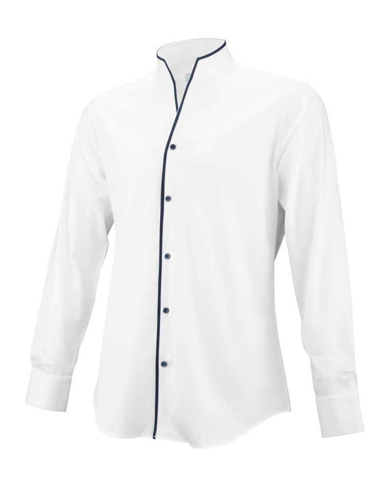 XOOS Chemise homme blanche à col droit ouvert et Liserai marine