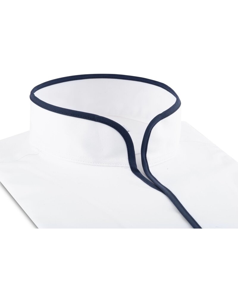 XOOS Chemise homme blanche à col droit ouvert et Liserai marine
