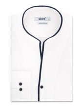 XOOS Men's white shirt with open straight collar and navy piping