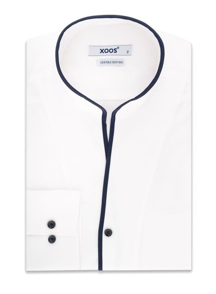 XOOS Men's white shirt with open straight collar and navy piping