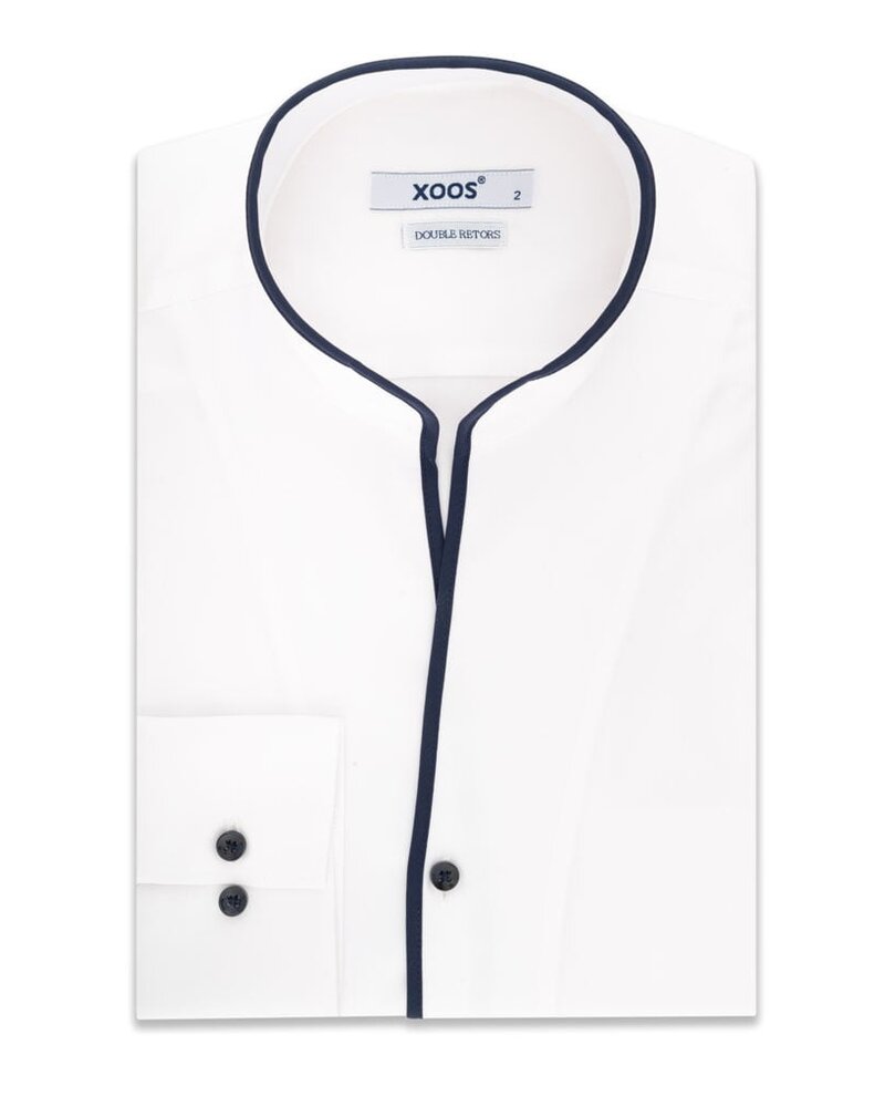 XOOS Chemise homme blanche à col droit ouvert et Liserai marine