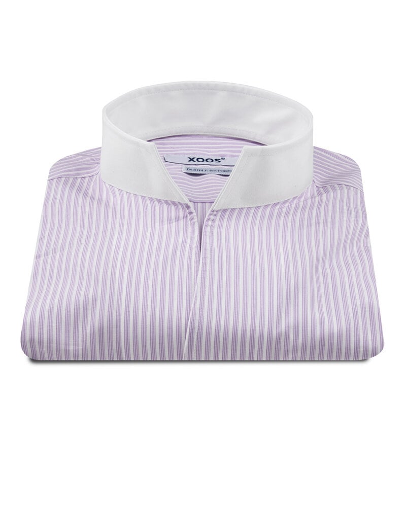 XOOS Men's lavender striped shirt with open straight collar
