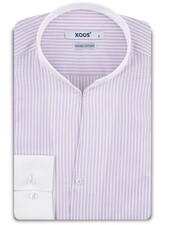 XOOS Chemise homme lavande à rayures et col droit ouvert
