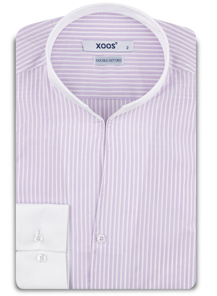 XOOS Men's lavender striped shirt with open straight collar