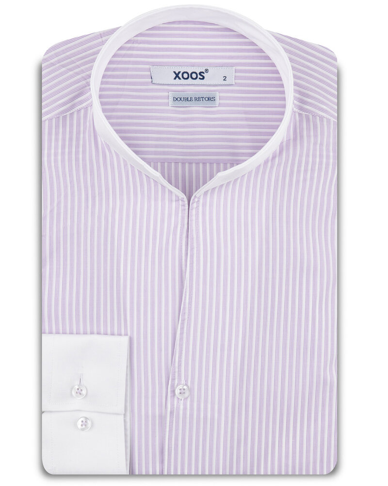 XOOS Chemise homme lavande à rayures et col droit ouvert