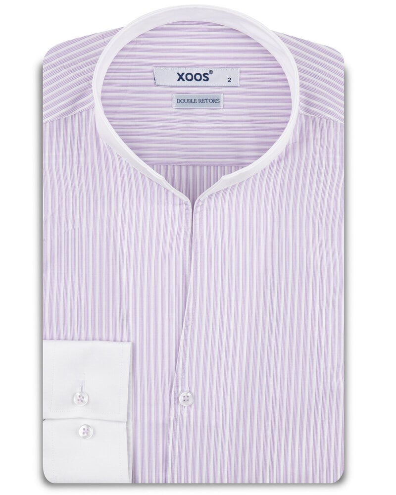 XOOS Men's lavender striped shirt with open straight collar