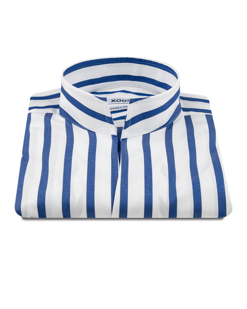 XOOS Chemise homme à rayures baton bleu et col droit ouvert (Double Retors)