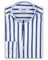 XOOS Chemise homme à rayures baton bleu et col droit ouvert (Double Retors)