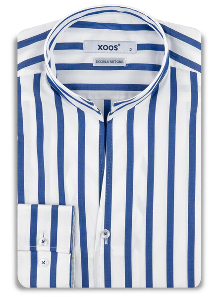 XOOS Chemise homme à rayures baton bleu et col droit ouvert (Double Retors)