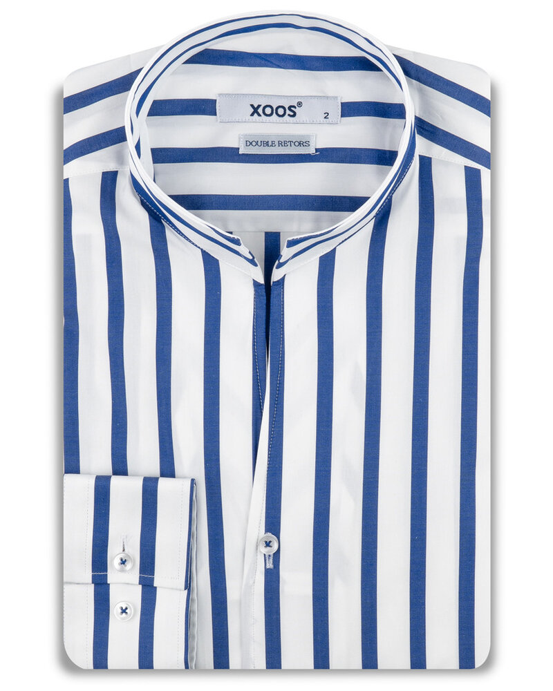 XOOS Chemise homme à rayures baton bleu et col droit ouvert (Double Retors)