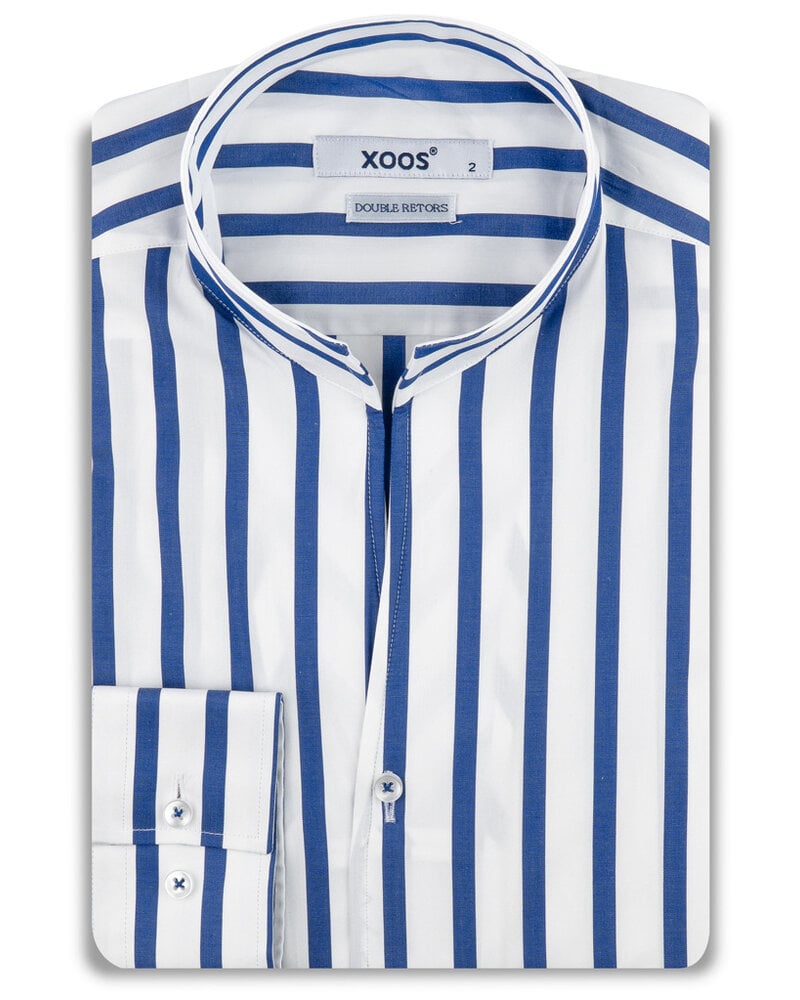 XOOS Men's blue pinstripe shirt with open straight collar (Double Twisted)