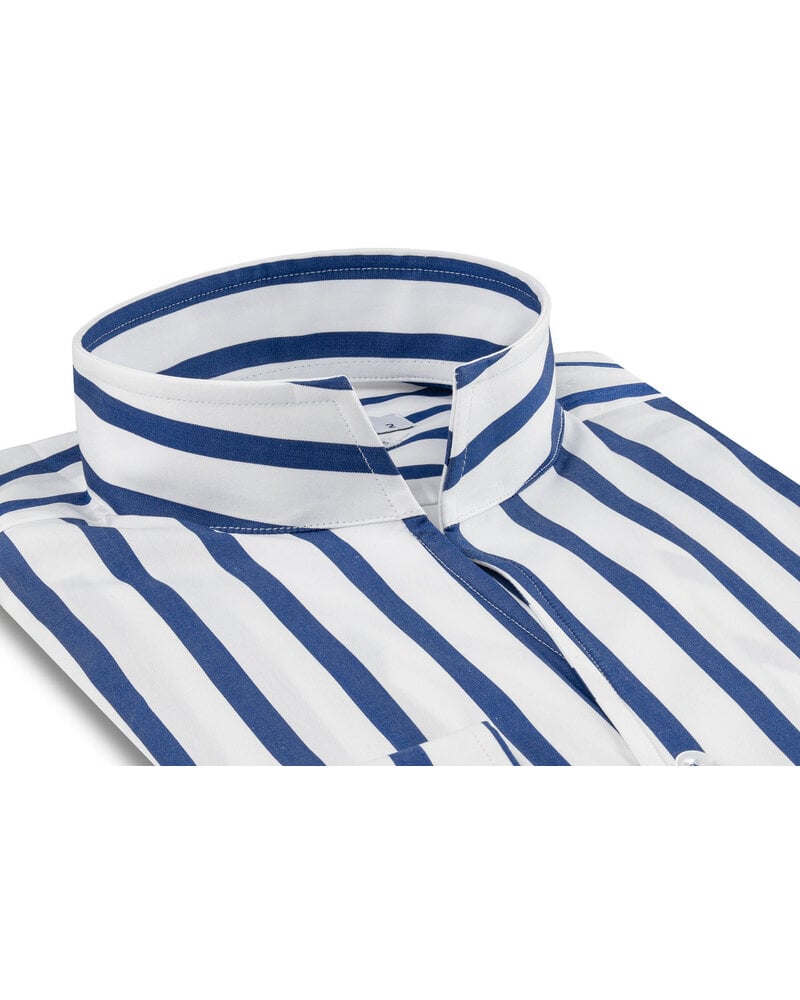 XOOS Men's blue pinstripe shirt with open straight collar (Double Twisted)
