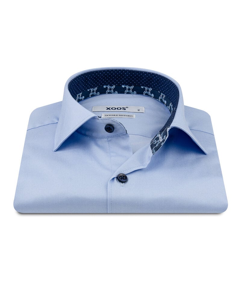 XOOS Men's blue shirt with printed lining and navy micro dots (Double Twisted)