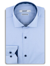 XOOS Chemise homme bleue à doublure imprimée et à micro pois marine (Double Retors)