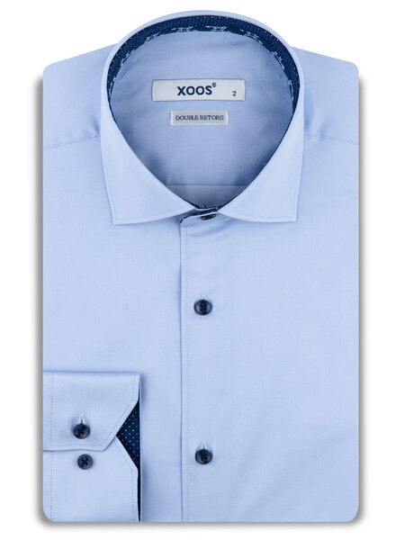 XOOS Chemise homme bleue à doublure imprimée et à micro pois marine (Double Retors)
