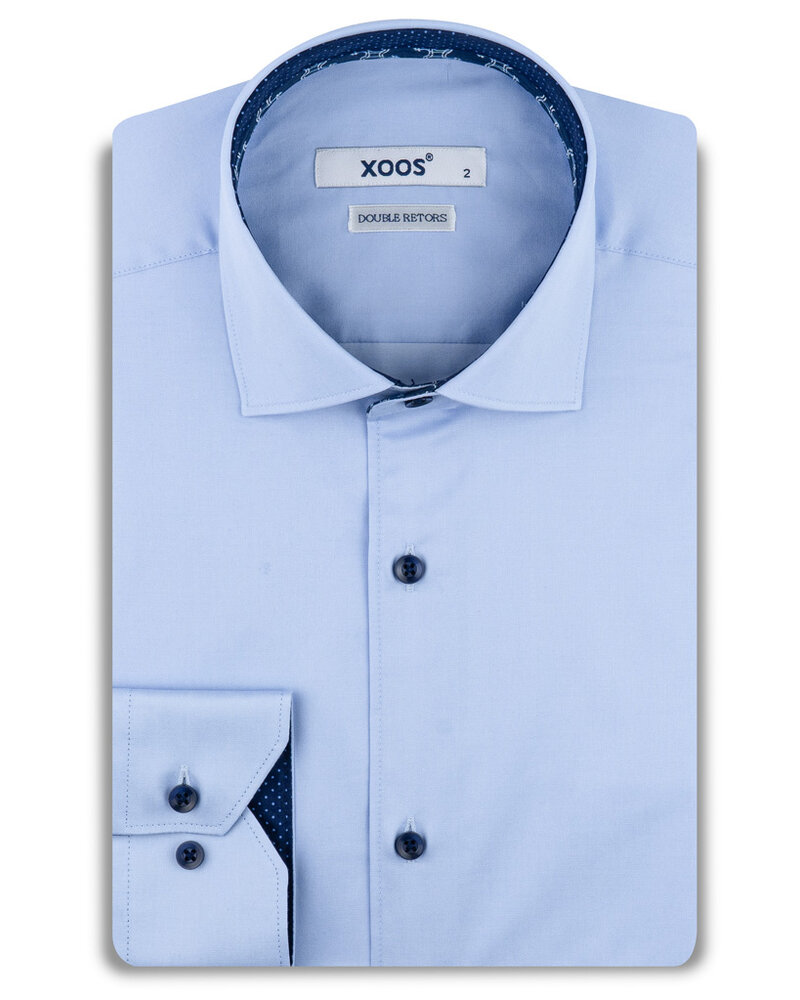 XOOS Chemise homme bleue à doublure imprimée et à micro pois marine (Double Retors)