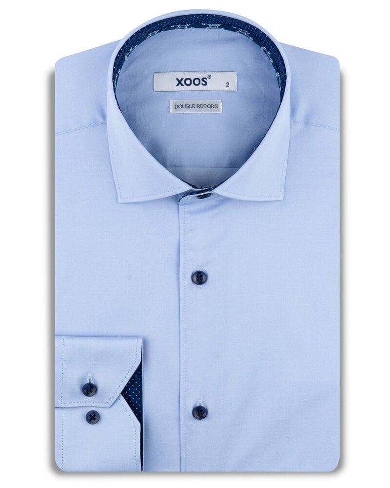 XOOS Men's blue shirt with printed lining and navy micro dots (Double Twisted)