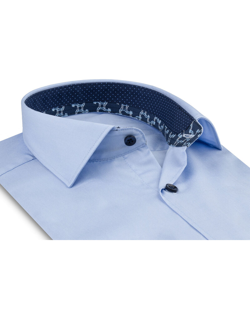 XOOS Chemise homme bleue à doublure imprimée et à micro pois marine (Double Retors)