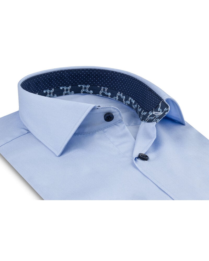 XOOS Men's blue shirt with printed lining and navy micro dots (Double Twisted)