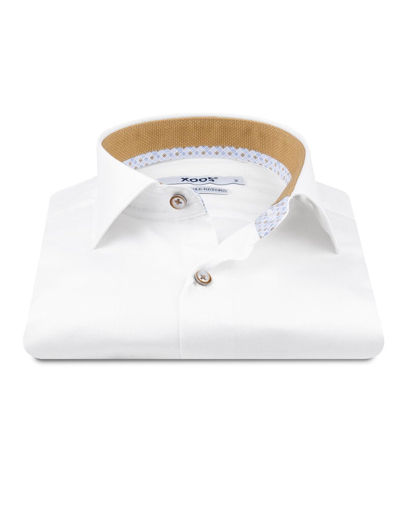 XOOS Men's white shirt with printed lining and mustard micro dots (Double Twisted)