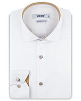XOOS Chemise homme blanche à doublure imprimée et à micro pois moutarde (Double Retors)