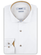 XOOS Chemise homme blanche à doublure imprimée et à micro pois moutarde (Double Retors)