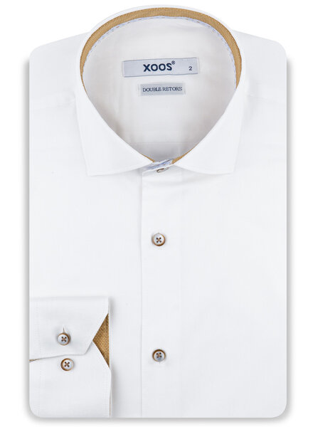 XOOS Men's white shirt with printed lining and mustard micro dots (Double Twisted)