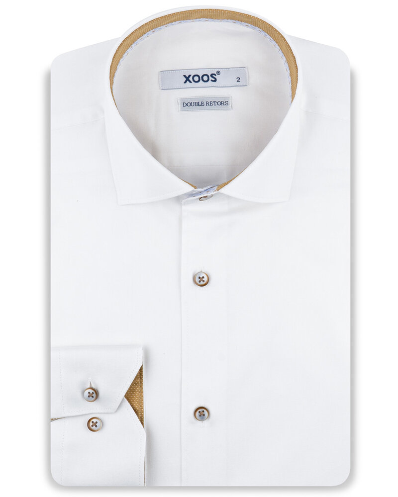 XOOS Chemise homme blanche à doublure imprimée et à micro pois moutarde (Double Retors)