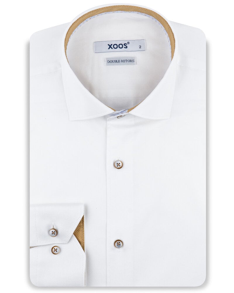 XOOS Men's white shirt with printed lining and mustard micro dots (Double Twisted)
