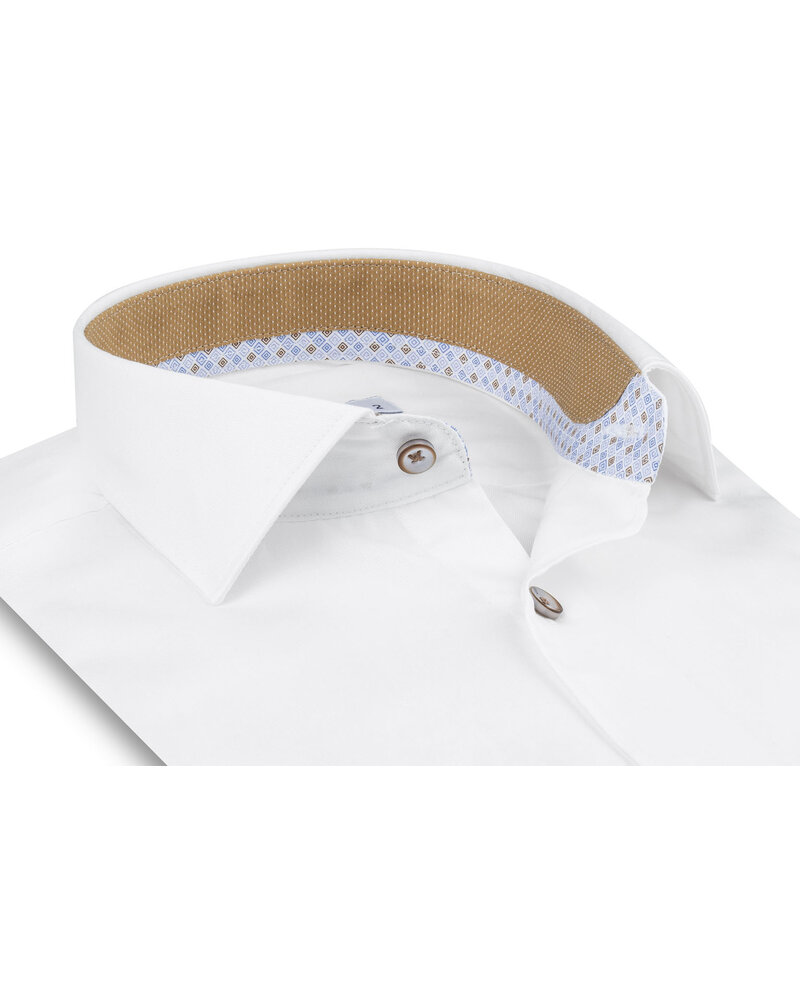 XOOS Chemise homme blanche à doublure imprimée et à micro pois moutarde (Double Retors)
