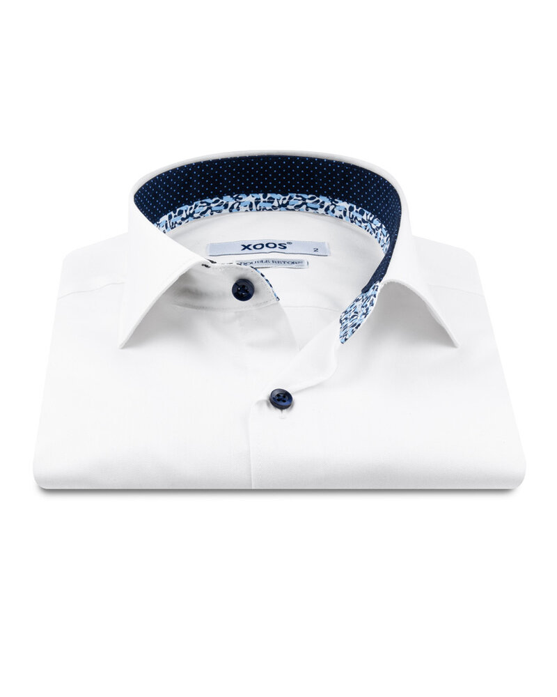 XOOS Chemise homme blanche à doublure imprimée et à micro pois marine (Double Retors)